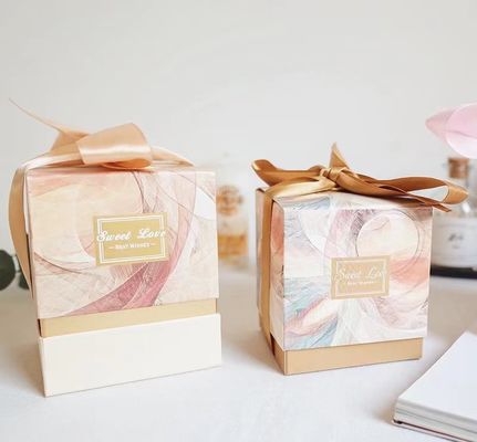 Paperboard Pink Luxury Candle Packaging Boxes With Ribbon 8.5x8.5x9.5cm