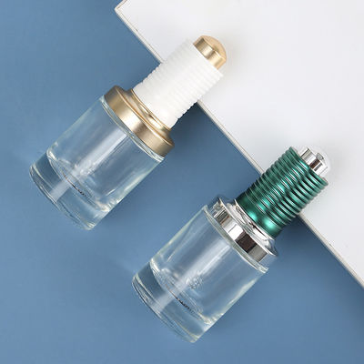 Custom Logo Green Clear Gold 30ml Glass Serum Bottle White Dropper Bottle