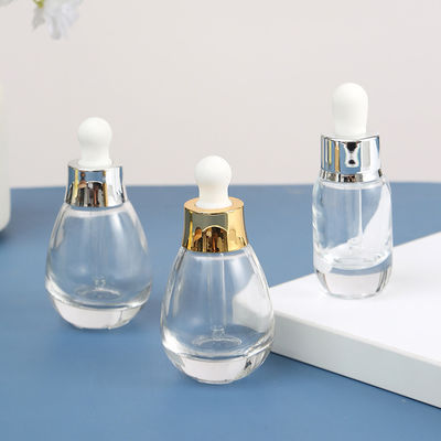 15ml 30ml 50ml Mini Luxury Unique Water Drop Shape Essential Hair Oil Dropper Empty Glass Bottle with Silver or Gold Dropper
