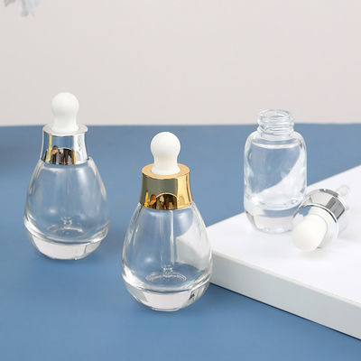 15ml 30ml 50ml Mini Luxury Unique Water Drop Shape Essential Hair Oil Dropper Empty Glass Bottle with Silver or Gold Dropper